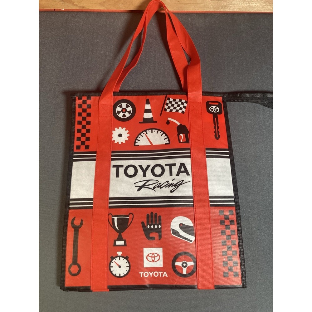 Toyota Racing Zippered Tote Bag Shopping Bag with Handle Red Black White Toyota
